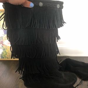Fringe knee high boots